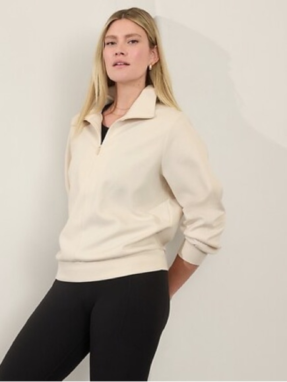 Athleta Allure 1/4 Zip Sweatshirt Bone Outdoor Casual Travel Commuting 1X Sporty